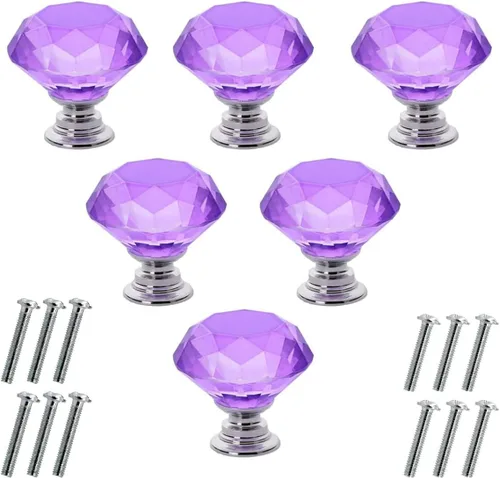 Miniatura 13 de Akstore 6 pomos de cristal para gabinetes de 1.18 pulgadas (1.181 in) con forma de diamante, para cajones de cocina, aparador, armario, tiradores