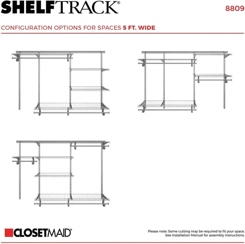 Miniatura 4 de ClosetMaid ShelfTrack - Sistema organizador de alambre para armario, ajustable de 5 a 8 pies, con estantes, barras de ropa, herrajes, acero Cromo