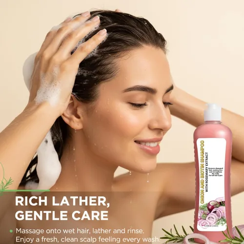 Miniatura 2 de Champú de cebolla y biotina con extracto de romero, fórmula hidratante y fortalecedora para cabello dañado, seco o adelgazante, cuidado nutritivo