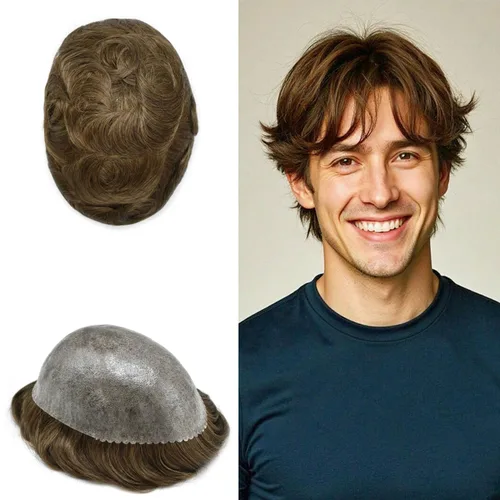 Miniatura 42 de Toupee for Men Hair Piece Real Human Hair Full Poly Skin Mens Toupee Mens Hair System Injected PU Hair System Invisible Hairpiece for