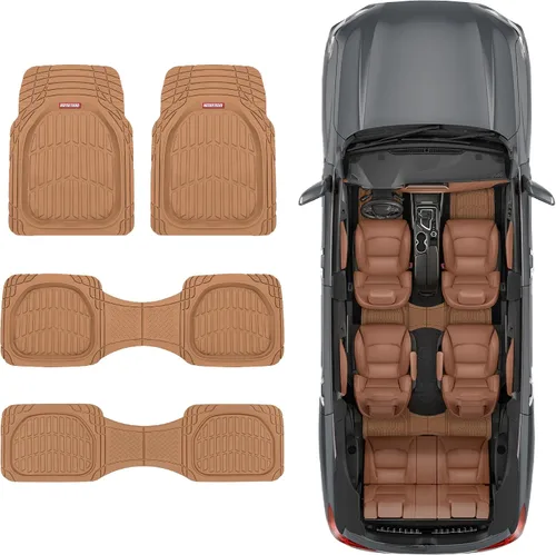 Miniatura 2 de Motor Trend FlexTough - Alfombrillas de Goma Beige Originales para Vehículos de 3 Filas, Delantera y Trasera 2ª Fila Plato Hondo Todo Clima