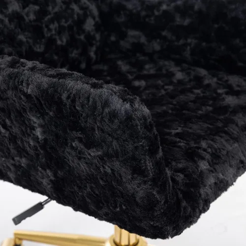 Miniatura 7 de Silla de escritorio de oficina peluda, piel sintética, tapizada, silla de tocador de maquillaje, silla giratoria de altura ajustable, color negro