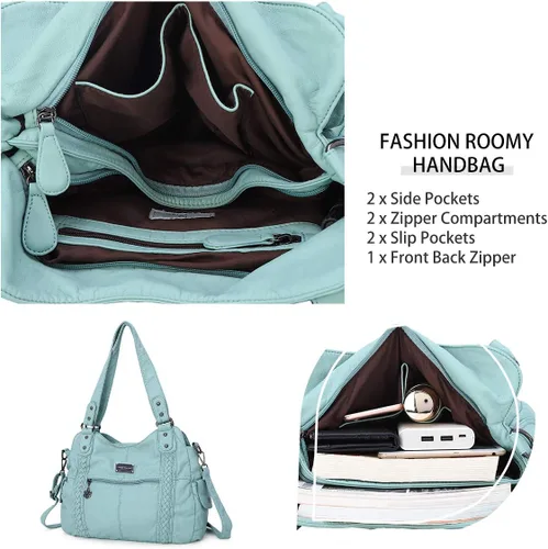 Miniatura 106 de Angel Barcelo - Bolsa de hombro amplia para mujer, diseño Hobo, cuero lavado