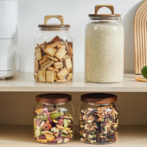 Miniatura 9 de Sweejar Tarros grandes de vidrio para dulces con tapas de madera, tarro de vidrio de 1 galón con tapa, contenedores de almacenamiento