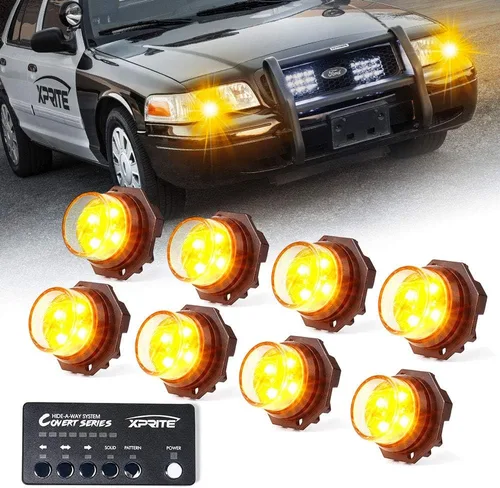 Miniatura 11 de Xprite Kit de luces estroboscópicas LED ámbar ocultas, 20 patrones intermitentes con panel de control, faros, luces traseras, luces antiniebla