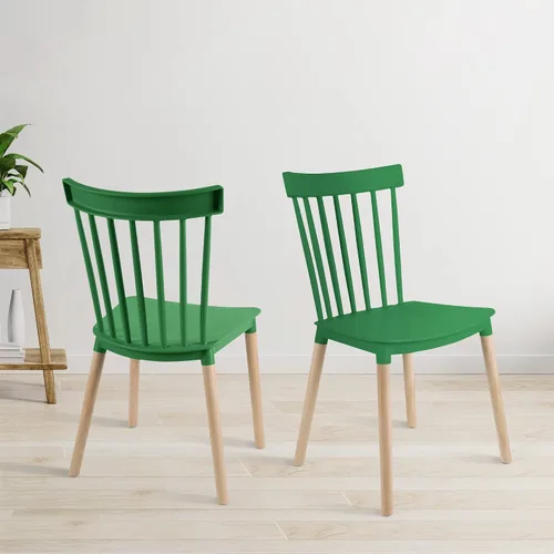 Miniatura 2 de DSW - Sillas de comedor de plástico modernas sin brazos con patas de madera para estar, dormitorio, cocina, comedor, sala de espera, restaurantes