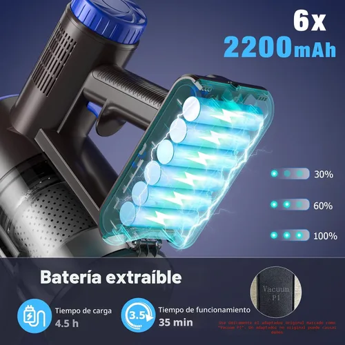 Miniatura 5 de AIRDIYA - Aspiradora inalámbrica, mejorada, de 40 Kpa, 8 en 1, ligera, con autosoporte, taza de polvo de 1.5 L y antienredos, recargable