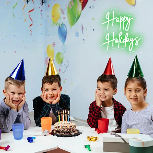 Miniatura 7 de Letrero de neón con texto en inglés "Happy Holidays", regulable, luz de neón LED verde, alimentada por USB, para dormitorio universitario