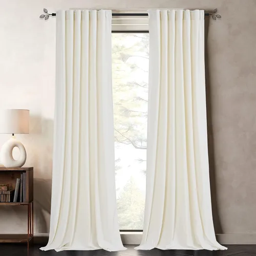 Pony Dance Cortinas de terciopelo blanco de lana, suaves, clásicas, sólidas, aisladas térmicas, para sala de estar, protección de privacidad, lana