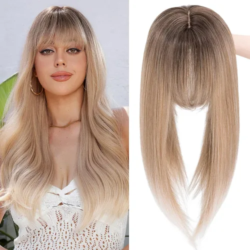 Miniatura 11 de MY-LADY Toppers para mujer con cabello fino de 14 pulgadas, 6 x 6 pulgadas, con base de encaje y flequillo lateral con clip en extensiones