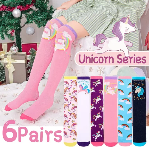 Miniatura 4 de Calcetines altos hasta la rodilla para niños y niñas 6 pares de calcetines largos y divertidos de animales coloridos para niños