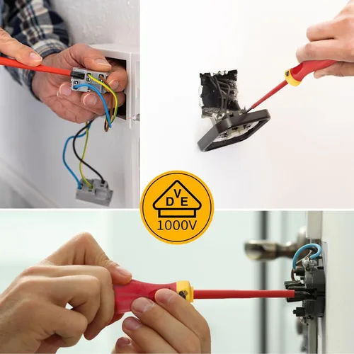 Miniatura 7 de XOOL Juego de destornilladores eléctricos aislados de 1000 V, 8 piezas con puntas magnéticas, mango antideslizante, ranurado y Phillips, acero al