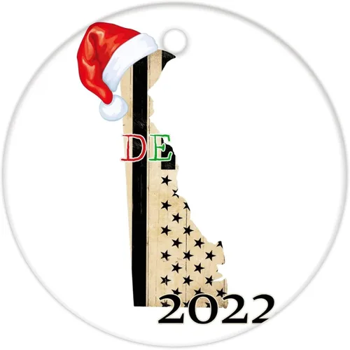 Miniatura 4 de Adorno de cerámica de Navidad Delaware, adornos personalizados para árbol de Navidad, Delaware, bandera estatal estadounidense recortada, adorno