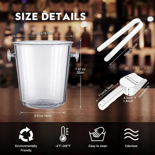 Miniatura 2 de Irenare Cubos de hielo acrílicos para fiestas, cubo de vino transparente de 3.5 L con cuchara y pinzas de plástico, kits de cubos enfriadores