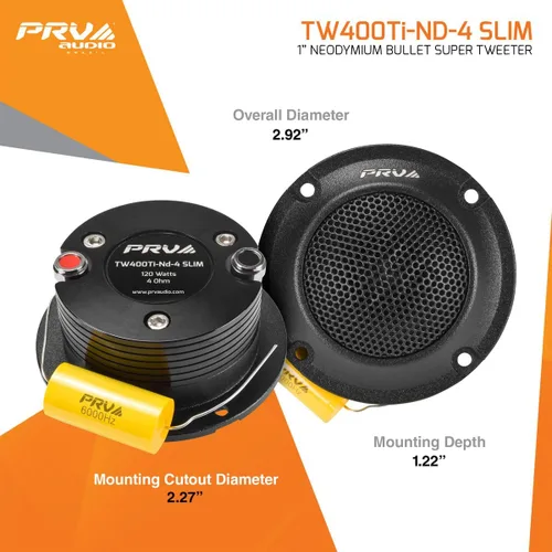 Miniatura 4 de PRV Audio Bullet Super Tweeters Neodimio, tweeter PRV de 3 pulgadas, negro TW400Ti-Nd-4, delgado, 240 vatios, 4 ohmios, fácil de montar, reemplazo