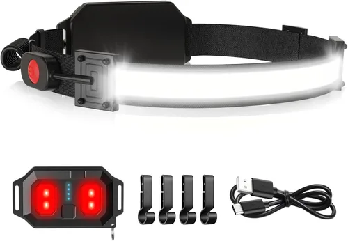 Miniatura 10 de Linterna frontal LED, 1000 lúmenes, 230° de haz ancho, linterna frontal recargable por USB con luz trasera roja, luz ligera e impermeable