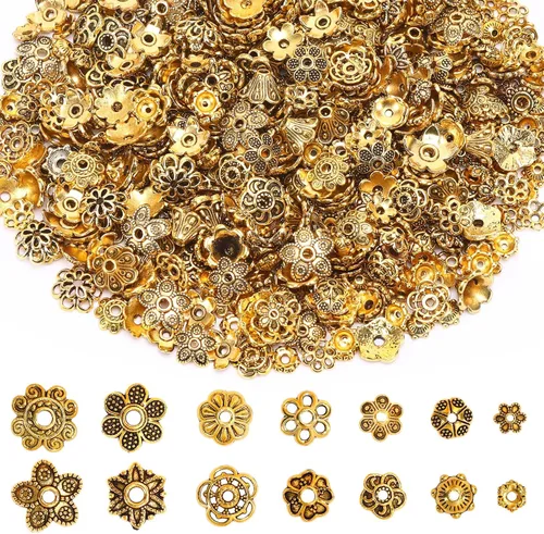 Miniatura 8 de FEBSNOW Alrededor de 160 cuentas espaciadoras, estilo Bali, mezcla de plata tibetana y oro antiguo para pulseras, collares, aretes, suministros