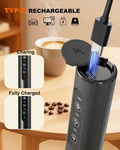 Miniatura 6 de Espumador de leche recargable de 3 velocidades con caja de almacenamiento, espumador de café de doble bobina de mano, varita espumadora de mano