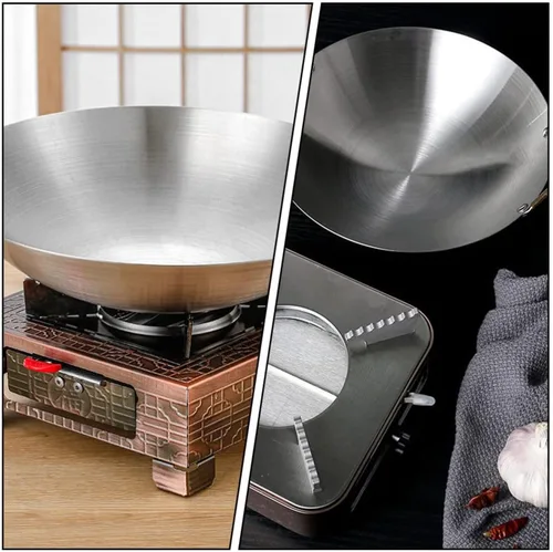 Miniatura 7 de GANAZONO Olla de acero inoxidable de acero inoxidable Wok Pan Sartén para saltear Sartén redonda de acero Sartén de wok chino Sartén de wok de acero