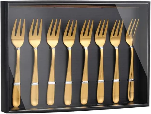 Miniatura 7 de Buyer Star Juego de 8 cuchillos de mantequilla, juego de esparcidor de queso dorado de acero inoxidable 18/10 en caja de regalo negra para fiestas