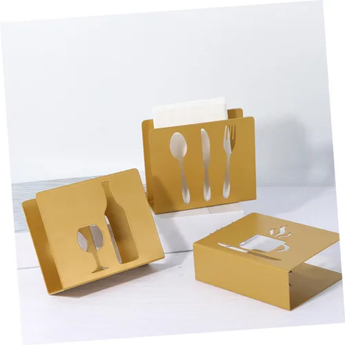 Miniatura 5 de Metal Upright Napkin Holder Stand, Square Hollow Cutout Design with Fork and Knife Ornament, Modern Style Tissue Storage for Restaurant and Home