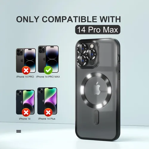 Miniatura 2 de Misea Funda magnética transparente para iPhone 14 Pro Max [compatible con MagSafe] [Nunca amarilla] [Protección contra caídas de grado militar] Negro