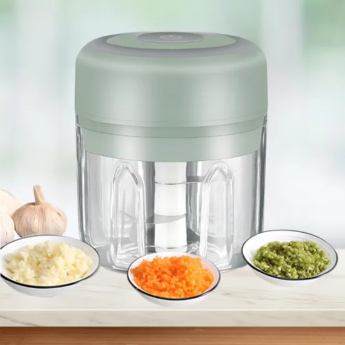 Miniatura 2 de Mini procesador eléctrico de alimentos y picadora de ajo, 8.5 fl oz recargable por USB, picadora inalámbrica de un solo toque con 3 cuchillas de 8.5