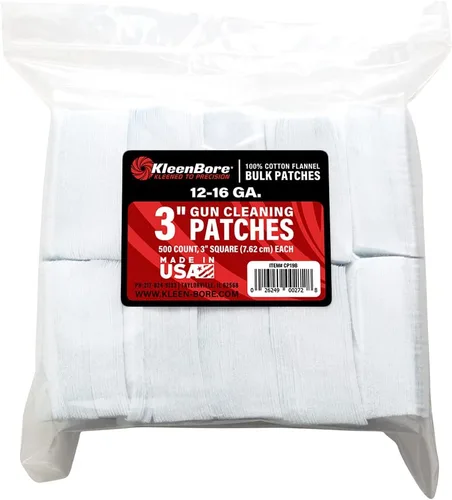 KleenBore Square Cleaning Patches: 100% Cotton Flannel Gun Cleaning Patches for Rifles, Handguns & Shotguns, Precision Cut for Superior Absorbency,