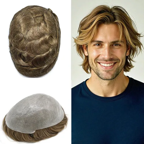 Miniatura 28 de Toupee - Sistemas de cabello humano para hombre, 0.002 in, piel ultrafina para hombre, tupé en V, polivinílico de poliuretano natural, piezas