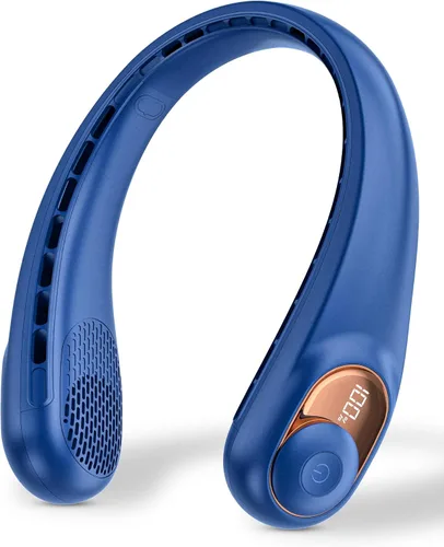 Ventilador de cuello, ventilador personal con pantalla LED, recargable USB-C, batería de 4000 mAh, ajuste de 3 velocidades y funcionamiento