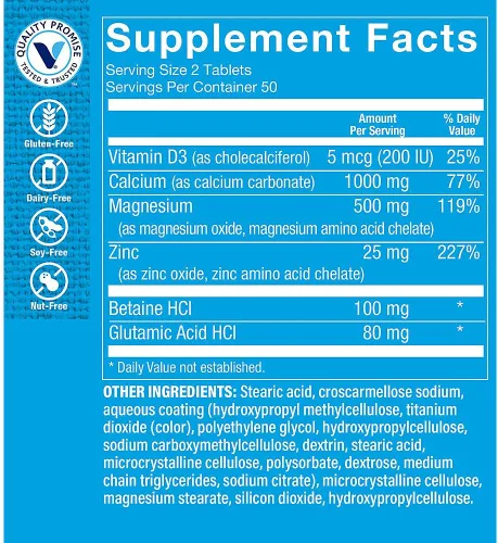 Miniatura 2 de The Vitamin Shoppe Brand Calcio Magnesio Zinc con vitamina D3, suplemento mineral diario para apoyo a la salud de huesos y dientes, sin gluten, sin