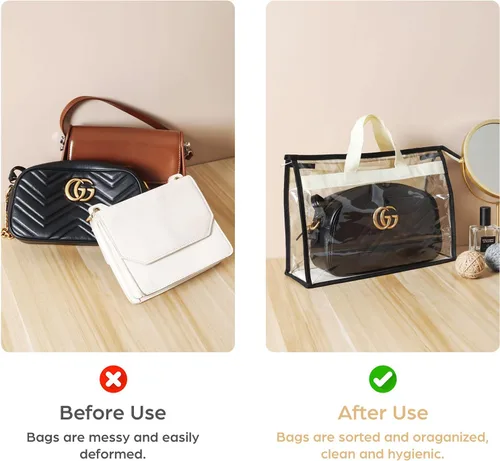 Miniatura 4 de Paquete de 9 bolsas antipolvo para bolsos, almacenamiento transparente de bolso, organizador de almacenamiento de bolsos para armario, funda