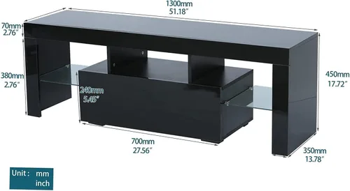 Miniatura 6 de Soporte de TV para televisores de más de 55 pulgadas, soporte de TV negro con cajón de almacenamiento, centro de entretenimiento LED para consola