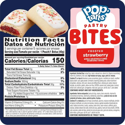 Miniatura 2 de Pop-Tarts Bocaditos de pastelería horneados, aperitivos para niños, almuerzo escolar, fresa esmerilada (5 cajas, 25 bolsas)