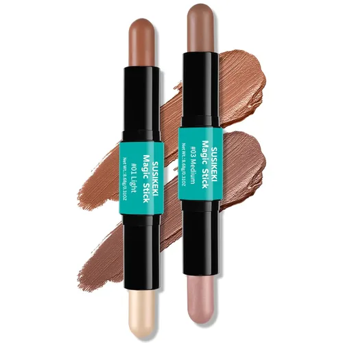 Miniatura 9 de Barra de contorno, 2 rotuladores de doble punta y barra de contorno para moldear la cara, crema bronceador y barras de resaltado impermeable de SET