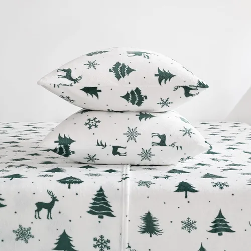 Miniatura 37 de Viviland Juego de sábanas de microforro polar tamaño matrimonial, sábanas ajustadas tipo franela para Navidad con bolsillo de 15" de profundidad