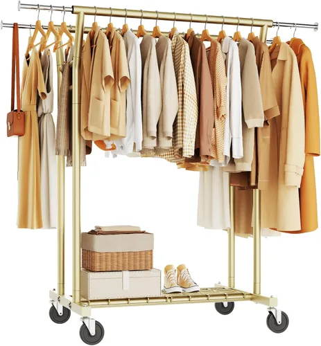 HYSEYY Heavy Duty Clothes Rack, Rolling Clothing Rack for Hanging Clothes with Shelves Load 700LBS,Portable Garment Wardrobe Closet Rack with Wheels