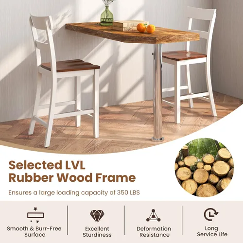 Miniatura 5 de Giantex Juego de 4 Taburetes de Bar de Madera de Altura de Mostrador, 24.5" Sillas de Bar de Comedor de Madera Estilo Granja con Marco de Madera