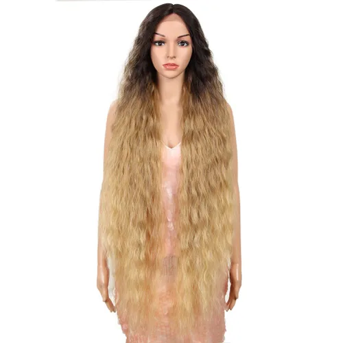 Miniatura 11 de Style Icon Pelucas de Encaje Frontal de 41" Largas Onduladas Sintéticas con Baby Hair Ombre Marrón Claro Estilo Bohemio Semi Atadas a Mano Densidad