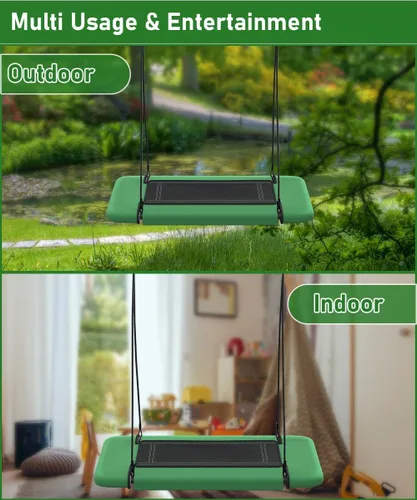 Miniatura 5 de Columpio de árbol rectangular de 60 pulgadas para niños y adultos, columpio de plataforma ajustable con correas para colgar, capacidad de 700