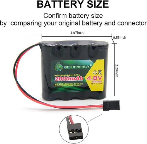 Miniatura 2 de Paquete de 2 baterías de receptor NiMH RX de 4.8 V 2000 mAh con conectores Hitec compatibles con receptores RC, aviones RC y más