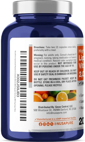 Miniatura 3 de NusaPure Vitamina C liposomal 2032mg - 200 cápsulas veganas vegetarianas, BioPerine - Ácido ascórbico de alta absorción