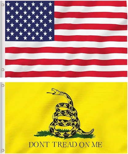 Bandera estadounidense y Gadsden Don't Tread On Me, 2 banderas de poliéster, 3 x 5 pies, colores brillantes y resistencia a la decoloración UV,