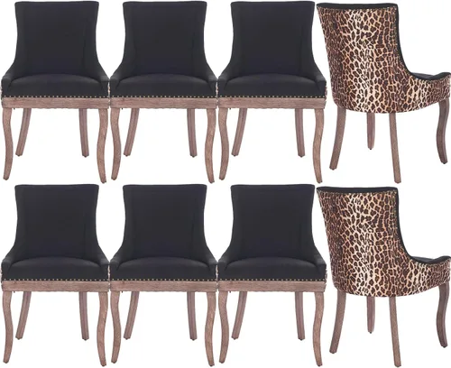 Miniatura 54 de Sillas de Comedor - Juego de 6 sillas de comedor modernas, tapizadas de tela con respaldo alto con ribete de cabeza de clavo y patas curvas
