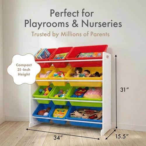 Miniatura 2 de Organizador de juguetes para niños con cajas de almacenamiento Tot Tutors, Espresso, Madera, Blanco (White/Primary)