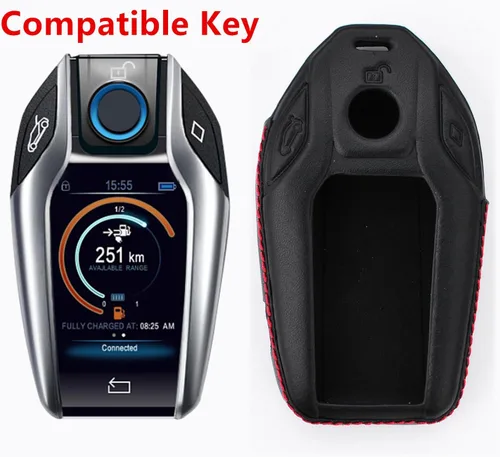Miniatura 2 de Funda de llave de cuero genuino para BMW Serie 5, Serie 6, GT, Serie 7, 730Li, 740, 740Li, 750Li, 760Li, i8, X3, X4, X5, X6, X7, con pantalla LCD