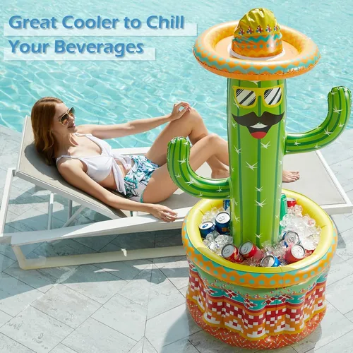 Miniatura 2 de Jasonwell Hielera inflable para fiesta en la piscina – Cubo de hielo de cactus para fiesta de Luau hawaiano tropical playa temática cumpleaños