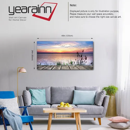 Miniatura 2 de Lienzo decorativo para pared, lago, muelle, puesta de sol, paisaje, pájaros voladores, playa, puesta de sol, paisaje, lienzo, obras de arte Sunset