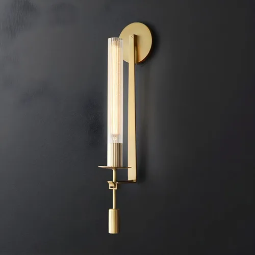 Miniatura 4 de LIGHTLAND Aplique de pared dorado, lámpara de pared moderna de metal y vidrio de 28 pulgadas, lámpara de pared para sala de estar, dormitorio