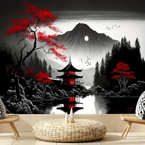 Miniatura 9 de FENDROM Naturaleza Paisaje Montaña Puesta de Sol Bosque Tapiz Árboles Anime Nube Niebla Lago Colgante de Pared Telón Estético Telón